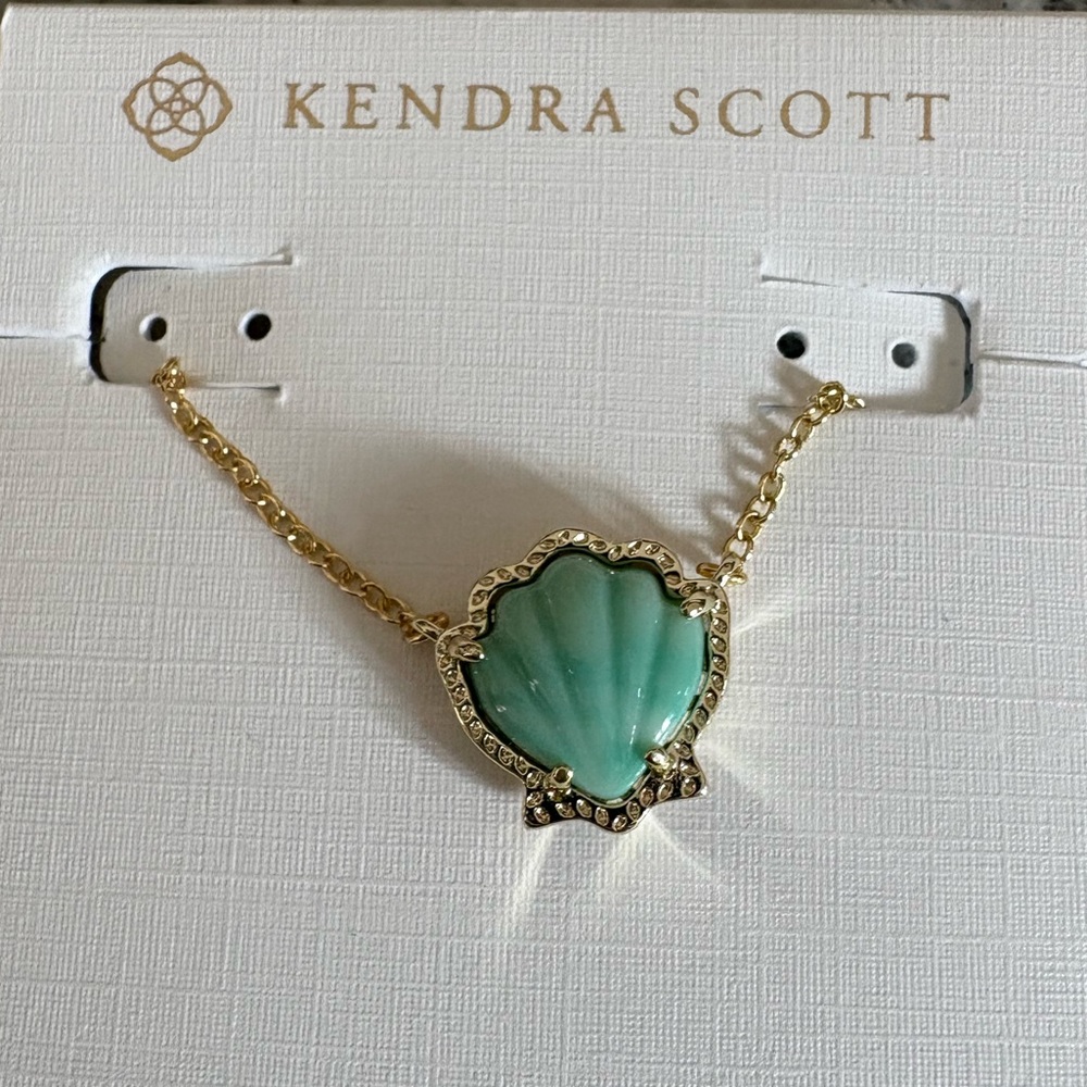 Kendra Scott Gold Necklace with Sea Green Pendant